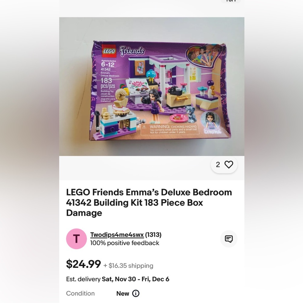 Lego Friends Emma Deluxe Bedroom Set - Complete - Retired #41342